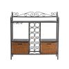 Kitchen Dining Baker's Rack with Wine Storage and Rattan Baskets