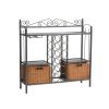 Kitchen Dining Baker's Rack with Wine Storage and Rattan Baskets