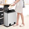 Large 16-Gallon Dual Compartment Kitchen Trash Can with Foot Pedal Open