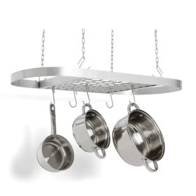 Heavy Duty Carbon Steel Ceiling Mount Kitchen Pot Rack with 16 Hanging Hooks