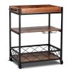 Wood Iron Kitchen Cart with Removeable Tray Top and Wheels