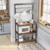 3-Shelf Black Metal Rustic Brown Wood Kitchen Baker's Rack Microwave Stand