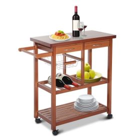 Kitchen Island Cart with Wine Rack and Wooden Cutting Board Top