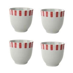 4Pcs Japanese Style Red Short Stripe Ceramic Teacups Small Straight Wine Glass 150ML