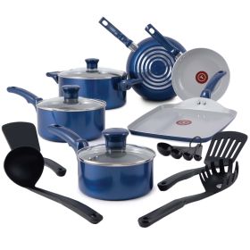 14-Piece Ceramic Non-Stick Cookware Set, Blue