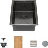 14-Inch Gloss Black Stainless Steel Workstation Undermount Single Bowl Kitchen Sink