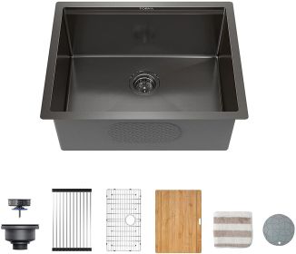 24-Inch Gloss Black Stainless Steel Workstation Undermount Single Bowl Kitchen Sink