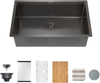 32-Inch Gloss Black Stainless Steel Undermount Single Bowl Kitchen Sink