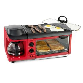 3-in-1 Family Size Electric Breakfast Station, Coffeemaker, Griddle, Toaster Oven