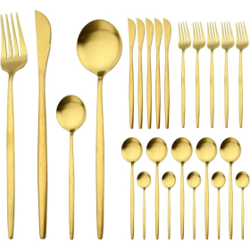 Gold Silverware Set 24 Pieces, Stainless Steel Flatware Set,Titanium Gold Plating Cutlery Set Utensil Sets Service for 6, Kitchen Cutlery For Home Off