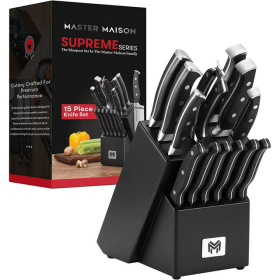 15-Piece Master Maison German Stainless Steel Kitchen Knife Set With Wooden Block