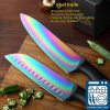 Rainbow Knife Set,Marco Almond KYA35 14 PCS Kitchen Knife Set,Titanium Coating for Anti-rusting, Super Sharp Cutlery Knife Set with Acrylic Stand,Stai