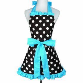 1pc Cute Retro Polka Dot Aprons (Color: Large Dot Lake Blue Lace)