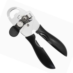 Stainless Steel Manual Can Opener Multi-Function 4-in-1 (Color: Black)