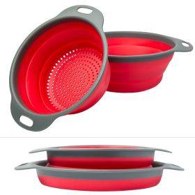 Collapsible Colander Silicone Bowl Strainer Set of 2 (Color: Red)