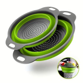 2pcs Collapsible Foldable, Strainers Silicone Colander (Color: 2pcs set green)