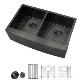 33"x21" Gunmetal Black Farmhouse Stainless Steel Kitchen Sink (Color: Gunmetal Black, size: 33"x21")