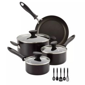 12pc Nonstick Aluminum Cookware Set. (Color: Black)