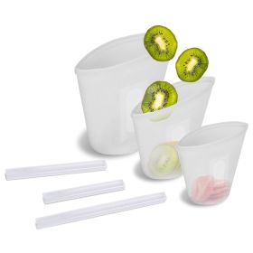 3Pcs Silicone Reusable Storage Food Container Set 8.5Oz/17Oz/25.4Oz (Color: White)